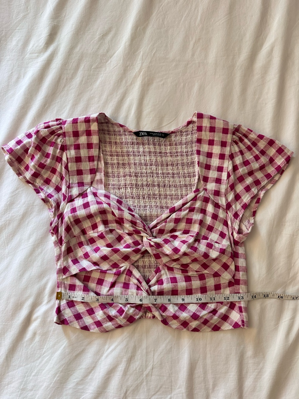 Zara Pink and White Gingham Knot-Front Crop Top